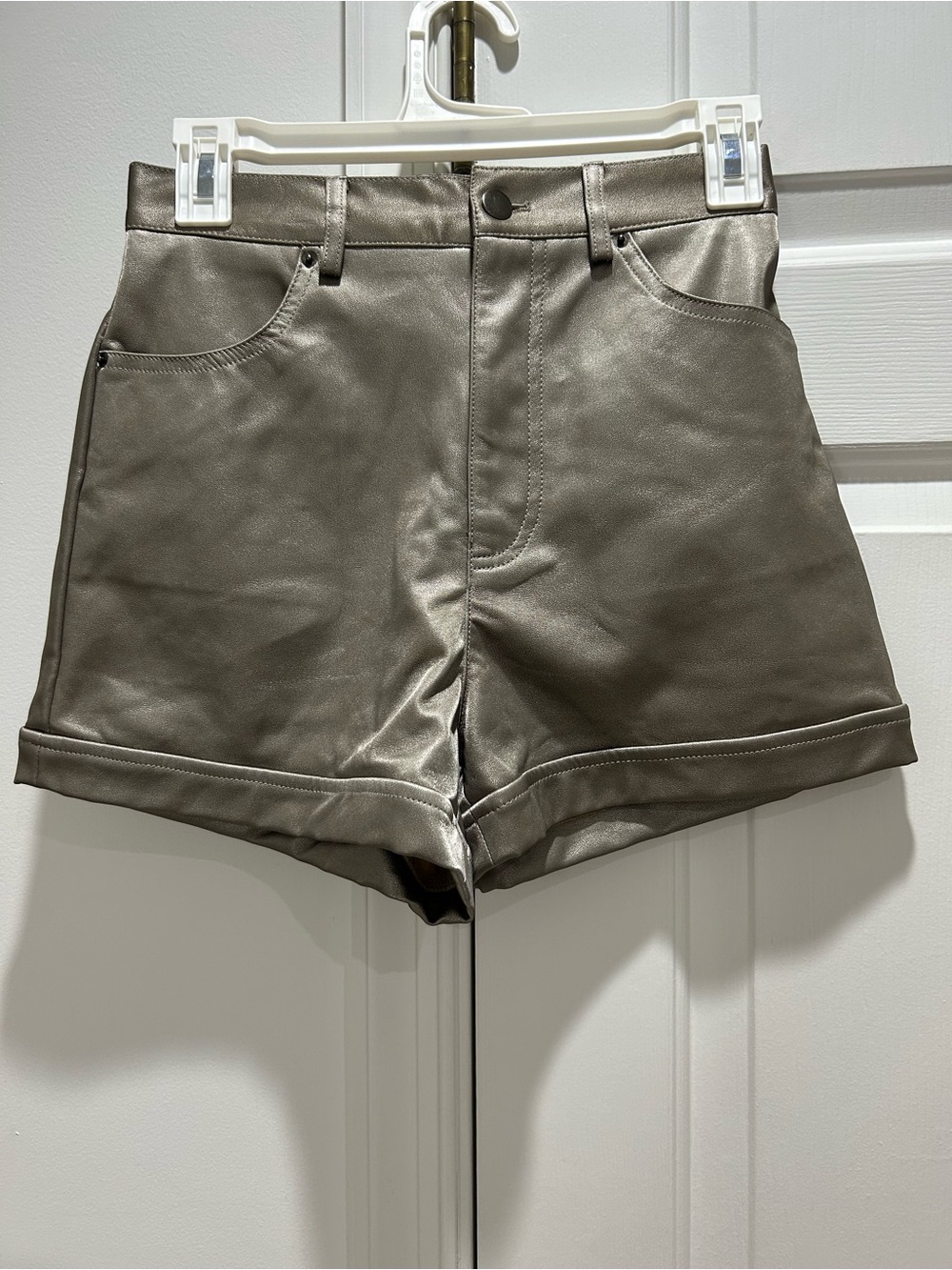 Papermoon Taupe Faux Leather High Waist Shorts